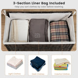 NNECW 110L PE Rattan Laundry Basket with Lid & Handles & 3 Section Liner Bag
