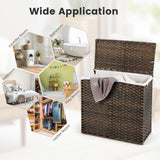 NNECW 110L PE Rattan Laundry Basket with Lid & Handles & 3 Section Liner Bag