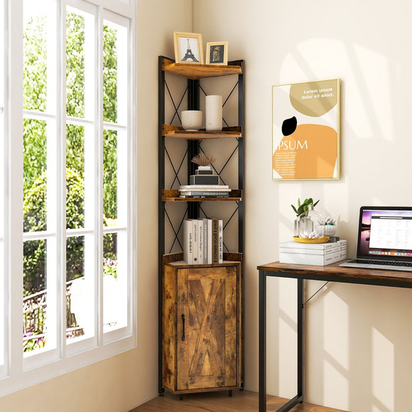 NNECW 6-Tier Corner Bookcase with 5-Level Adjustable Shelf & Anti-Tipping Kits
