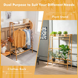 NNECW Freestanding Bamboo Clothing Rack with Top Shelf & Shoe Rack