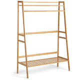 NNECW Freestanding Bamboo Clothing Rack with Top Shelf & Shoe Rack