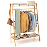 NNECW Freestanding Bamboo Clothing Rack with Top Shelf & Shoe Rack