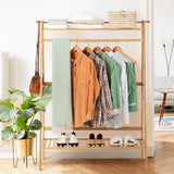 NNECW Freestanding Bamboo Clothing Rack with Top Shelf & Shoe Rack