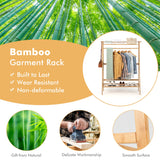 NNECW Freestanding Bamboo Clothing Rack with Top Shelf & Shoe Rack