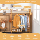 NNECW Freestanding Bamboo Clothing Rack with Top Shelf & Shoe Rack