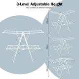 NNECW 2-Level Foldable Clothes Drying Rack with Height-Adjustable Gullwings for Bathroom/Living Room