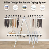 NNECW 2-Level Foldable Clothes Drying Rack with Height-Adjustable Gullwings for Bathroom/Living Room