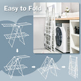 NNECW 2-Level Foldable Clothes Drying Rack with Height-Adjustable Gullwings for Bathroom/Living Room