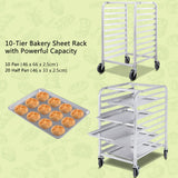 NNECW 10 Tier Aluminum Bakery Rack with Lockable Casters