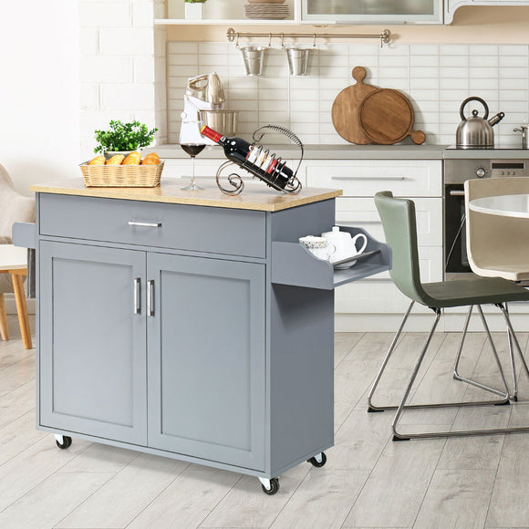NNECW Kitchen Island Cart with Lockable Rubber Casters for Kitchen-Grey