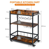 NNECW Kitchen Cart with Removable Top Tray & Wine Rack & Glass Holder