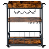 NNECW Kitchen Cart with Removable Top Tray & Wine Rack & Glass Holder