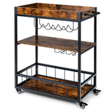 NNECW Kitchen Cart with Removable Top Tray & Wine Rack & Glass Holder