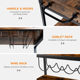 NNECW Kitchen Cart with Removable Top Tray & Wine Rack & Glass Holder