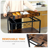 NNECW Kitchen Cart with Removable Top Tray & Wine Rack & Glass Holder