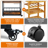 NNECW Kitchen Cart with Removable Top Tray & Wine Rack & Glass Holder