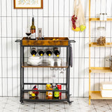 NNECW Kitchen Cart with Removable Top Tray & Wine Rack & Glass Holder