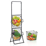 NNECW 3-Tier Height Adjustable Metal Fruit Basket Stand with Detachable Bowls