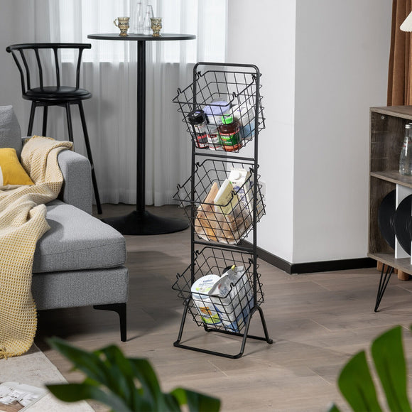 NNECW 3-Tier Height Adjustable Metal Fruit Basket Stand with Detachable Bowls