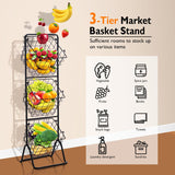NNECW 3-Tier Height Adjustable Metal Fruit Basket Stand with Detachable Bowls