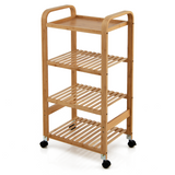 NNECW 4-Tier Bamboo Rolling Storage Cart with Locking Casters