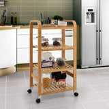 NNECW 4-Tier Bamboo Rolling Storage Cart with Locking Casters