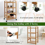 NNECW 4-Tier Bamboo Rolling Storage Cart with Locking Casters