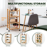 NNECW 4-Tier Bamboo Rolling Storage Cart with Locking Casters