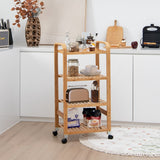 NNECW 4-Tier Bamboo Rolling Storage Cart with Locking Casters