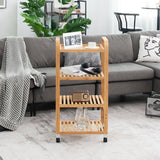 NNECW 4-Tier Bamboo Rolling Storage Cart with Locking Casters