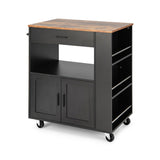 NNECW Rolling Kitchen Serving Trolley with 3 Spice Racks for Kitchen-Black