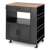 NNECW Rolling Kitchen Serving Trolley with 3 Spice Racks for Kitchen-Black