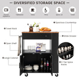 NNECW Rolling Kitchen Serving Trolley with 3 Spice Racks for Kitchen-Black