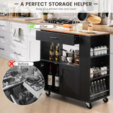 NNECW Rolling Kitchen Serving Trolley with 3 Spice Racks for Kitchen-Black