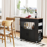NNECW Rolling Kitchen Serving Trolley with 3 Spice Racks for Kitchen-Black