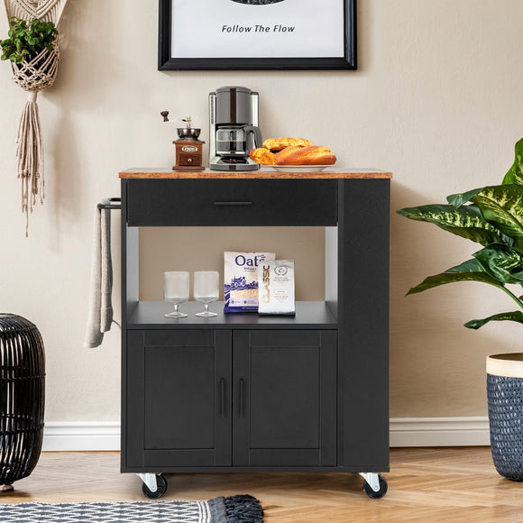 NNECW Rolling Kitchen Serving Trolley with 3 Spice Racks for Kitchen-Black
