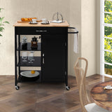 NNECW Kitchen Cart with 3-Tier Open Shelf for Kitchen Dining Room Bar-Black