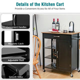 NNECW Kitchen Cart with 3-Tier Open Shelf for Kitchen Dining Room Bar-Black