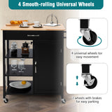 NNECW Kitchen Cart with 3-Tier Open Shelf for Kitchen Dining Room Bar-Black