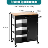 NNECW Kitchen Cart with 3-Tier Open Shelf for Kitchen Dining Room Bar-Black