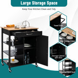 NNECW Kitchen Cart with 3-Tier Open Shelf for Kitchen Dining Room Bar-Black