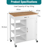 NNECW Kitchen Cart with 3-Tier Open Shelf for Kitchen Dining Room Bar-White