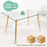 NNECW Rectangular Dining Table with Tempered Glass Tabletop for Dining Room