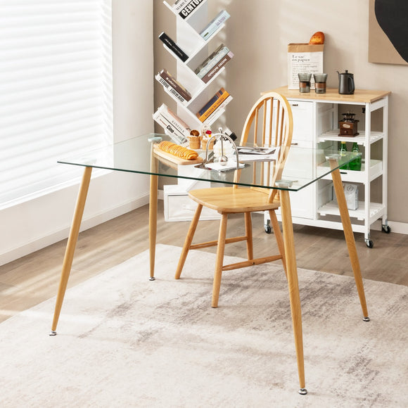 NNECW Rectangular Dining Table with Tempered Glass Tabletop for Dining Room