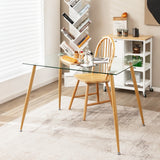 NNECW Rectangular Dining Table with Tempered Glass Tabletop for Dining Room