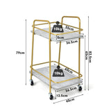 NNECW 2-tier Kitchen Rolling Cart with Steel Frame and Lockable Casters