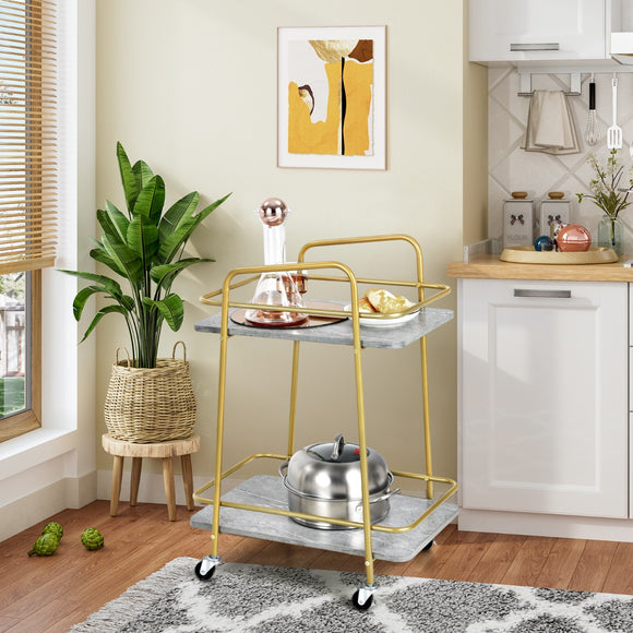 NNECW 2-tier Kitchen Rolling Cart with Steel Frame and Lockable Casters