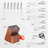 NNECW 14 Pieces Kitchen Knife Set with Wooden Block for Home & Restaurant
