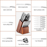 NNECW 14 Pieces Kitchen Knife Set with Wooden Block for Home & Restaurant