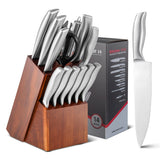 NNECW 14 Pieces Kitchen Knife Set with Wooden Block for Home & Restaurant